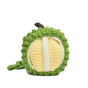 Handmade crochet durian shoulder bag for kids with realistic green knitted texture