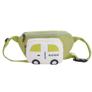 Lindo bolso de pecho infantil verde con forma de coche y correa ajustable para niños