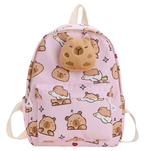 Sac à dos rose pour enfants avec imprimé capybara et décoration en peluche 3D