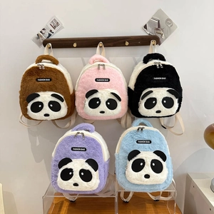 Kids Plush Panda Backpack Cartoon Toddler Kindergarten School Bag Soft Faux Fur Animal Design For Boys And Girls