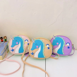 Sac À Bandoulière Dessin Animé Hippocampe Licorne Enfants Rond Cuir PU Mignon Style Japonais Mini Sac Messager Filles