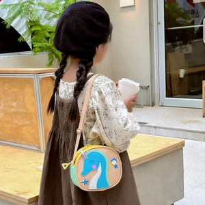 Sac bandoulière enfant motif hippocampe mignon beige avec fermeture éclair jaune et rose