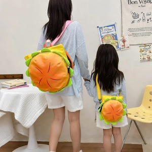 Cute 3D hamburger themed parent-child backpack and crossbody bag set for kids