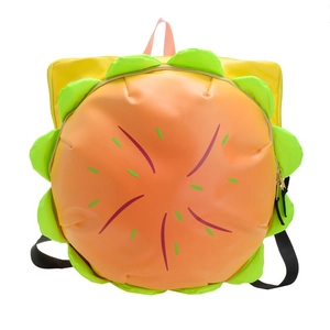 Cute hamburger cartoon backpack for kids with a creative sun flower design and green petals