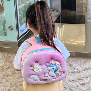 3D pink unicorn hard shell kids backpack with wide shoulder straps for girls