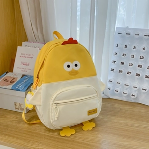 Cute Cartoon Chick Backpack Nylon Color Block Breathable School Bag For Teen Girls Students Travel Casual Daypack