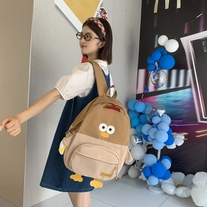 Cute cartoon chicken backpack in brown and beige with adjustable straps for school girls