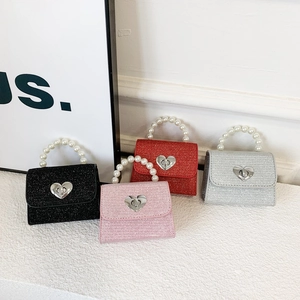 Sac Bandoulière Enfants PU Paillettes Poignée Künstliche Perles Fermoir Coeur Chaîne Métal Mini Sac À Main Garçons Filles