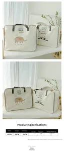 Detailed size chart for the cute elephant print storage bag showing dimensions 60x48x30cm