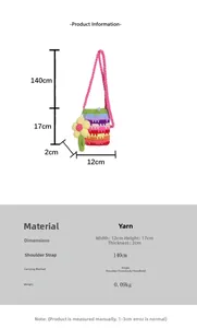 Größentabelle für Häkel-Regenbogentasche mit Maßen und Materialspezifikationen