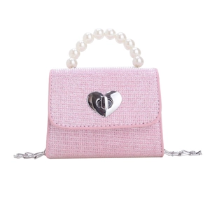 Mini sac pour enfants rose pailleté avec poignée perle et serrure en forme de cœur