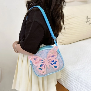 Kids sequin butterfly crossbody bag in pale blue and pink with shiny glitter finish