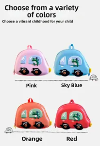 Vue détaillée des sacs à dos rigides pour enfants en forme de voiture colorée