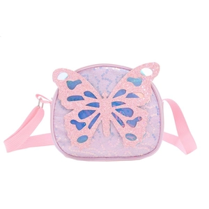Kids pink sequin crossbody bag with large butterfly detail and adjustable strap