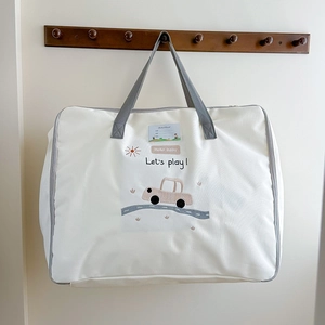 Cartoon elephant storage bag for kids bedding with white fabric and car embroidery