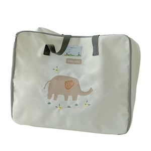 Cartoon elephant storage bag with name tag slot and handles for kids bedding and clothes