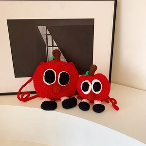 Sac À Bandoulière Pomme En Tricot Crochet Fait Main Dessin Animé Rouge Pour Tout-Petits Maternelle
