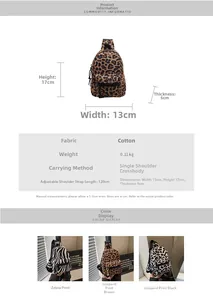 Detail view of mini leopard print crossbody bag with size dimensions and strap info