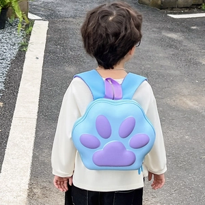 Sac à dos coque rigide bleu avec patte de chat 3D pour enfants en plein air
