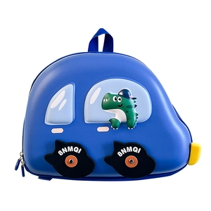 Sac à dos enfant forme voiture avec imprimé dinosaure et coque rigide bleue brillante
