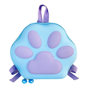 Blue and purple macaron-colored children's backpack with 3D cat paw design for kids