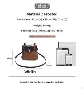 Guide des tailles montrant les dimensions du sac bandoulière et sa capacité interne