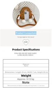 Detailed size specifications for the cute cookie-shaped nylon crossbody bag