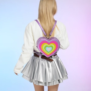 Rainbow heart purple glitter backpack for women with stylish crossbody straps