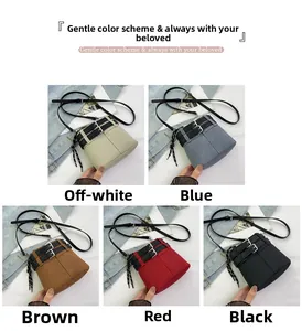 Détails de cinq couleurs de sacs seaux vintage mats avec boucles en métal et sangles