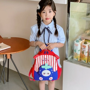 Kids strawberry backpack with red and blue stripes for kindergarten boys and girls