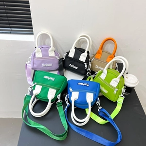 Kids Mini Crossbody Bag Oxford Cloth Contrasting Color Letter Print Fashionable Handbag Adjustable Strap