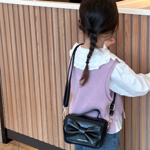 Mini sac à bandoulière noir pour fille avec grand nœud et sangle réglable élégante