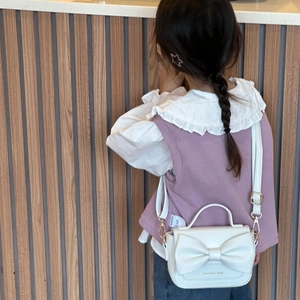 Sac à main blanc pour enfant avec grand nœud, en cuir PU et détails dorés fins