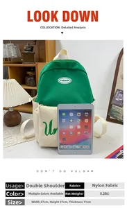 Detailed dimensions of 27x37x11cm for green nylon lightweight school backpack