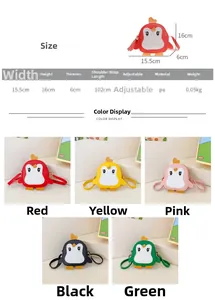 Größentabelle mit Maßen und Farben für die niedliche Pinguin-Umhängetasche für Kinder