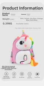 Zaino unicorno rosa per bambini in tessuto Oxford, dimensioni 24x30x17cm dettagli
