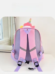 Retro dello zaino da unicorno rosa con rete viola traspirante e strisce catarifrangenti