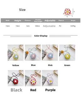 Size specifications and multi-color options for children's floral mini shoulder bag