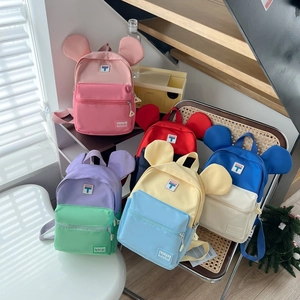 Kids Backpack Twill Fabric Color Block Animal Ears Cute Cartoon Kindergarten Schoolbag For Toddler Boys Girls