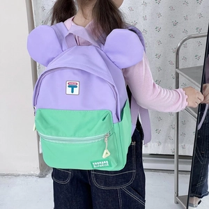 Cute kids backpack with animal ears in purple and mint green color block design