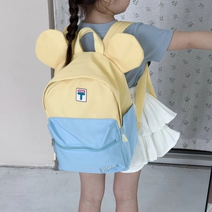 Cute kids backpack with blue and yellow contrast colors and large 3D mouse ears
