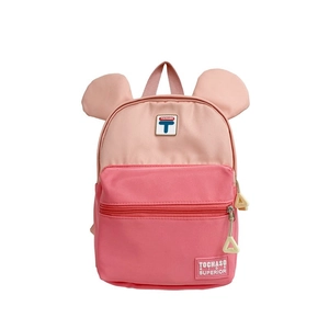 Cute pink contrast color children's backpack with big ears and waterproof nylon material