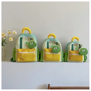 Detailed comparison of three contrast color schoolbags with cactus charms in various sizes