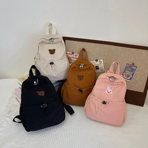 Sac À Dos Enfant Kawaii Dessin Animé Ours Lapin Broderie Nylon Tissu Sac D'école Pour Garçons Filles Style Coréen