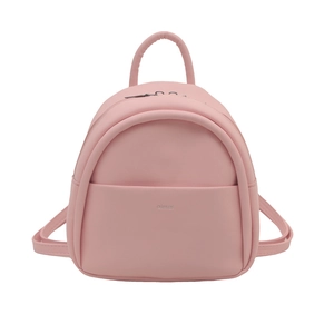 Minimalist light pink PU leather mini backpack for kids with metal logo and front pocket