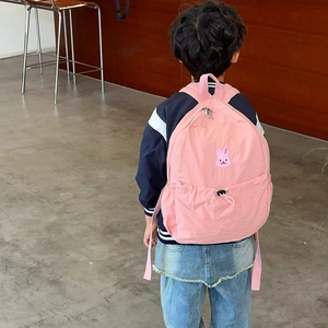 Sac à dos rose pour enfants avec écusson lapin mignon et bretelles durables