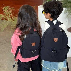 Sac à dos noir pour enfants avec broderie ours mignonne, disponible en deux tailles
