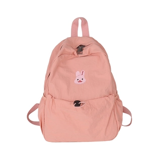 Sac à dos d'école en nylon rose avec broderie lapin mignonne pour enfants et filles
