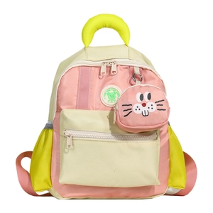 Kids color-block backpack with cute rabbit pendant and adjustable shoulder straps