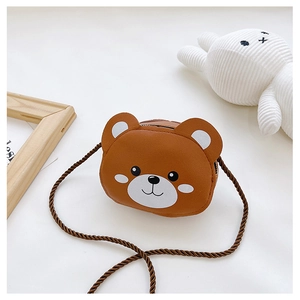 Close-up of a cute brown bear crossbody bag for kids with durable twisted rope strap